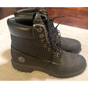 Timberland Vent Tech Boots Black Leather Hive Honeycomb Mens 11 hiking FLAW